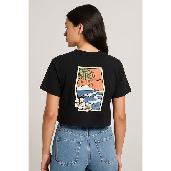 Volcom Tops - Volcom Stone Women's Crop Tee Size M Black Organic Cotton Pockets Sea Ocean Surf
